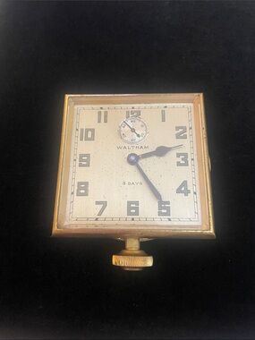 Vintage WALTHAM 8 Day Gold-Tone Square Clock - RUNS!